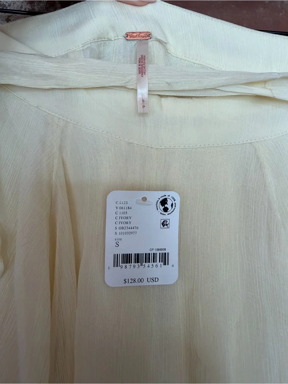 Free People NWT Cream Sheer Wide-Leg Pants with Tie Waist